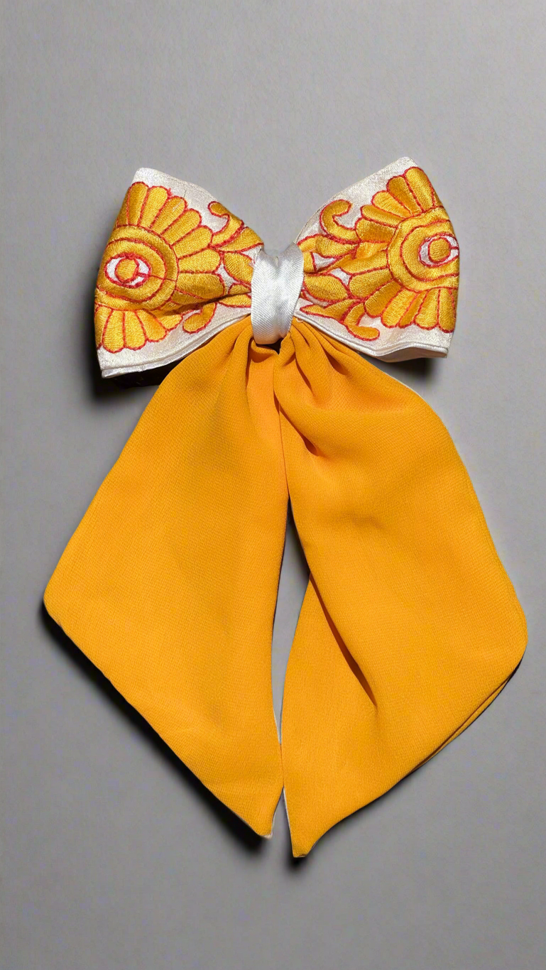 Marigold Bloom Embroidered Bow Clip