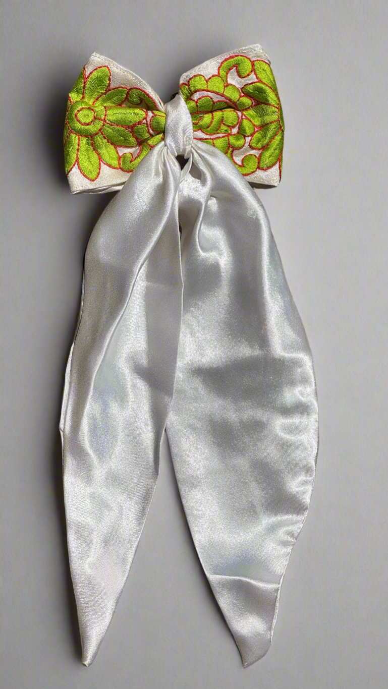 Ivory Bloom Satin Bow Clip