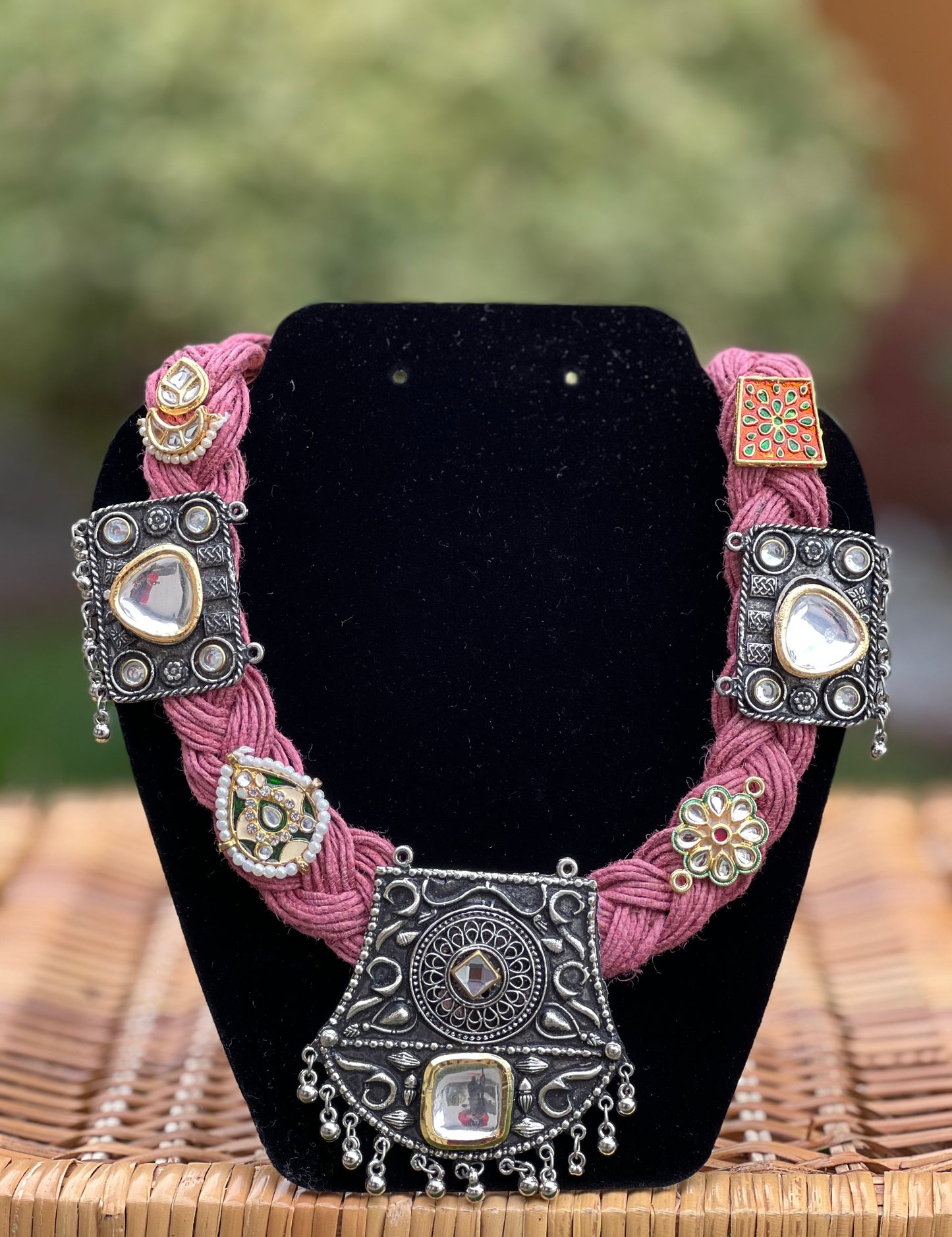 Knotted Jute Necklace - Rosewood Charm