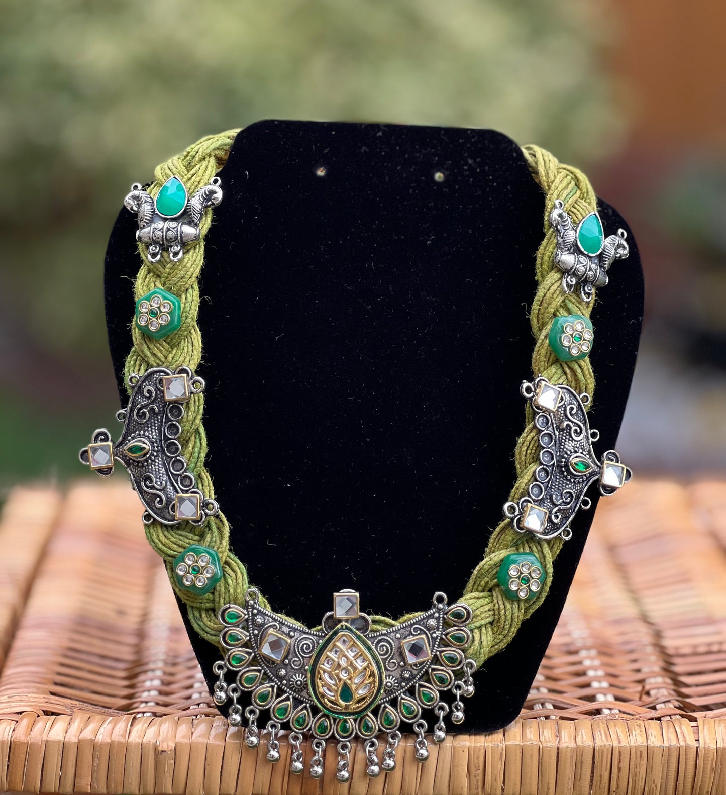 Knotted Jute Necklace - Mossy Tapestry