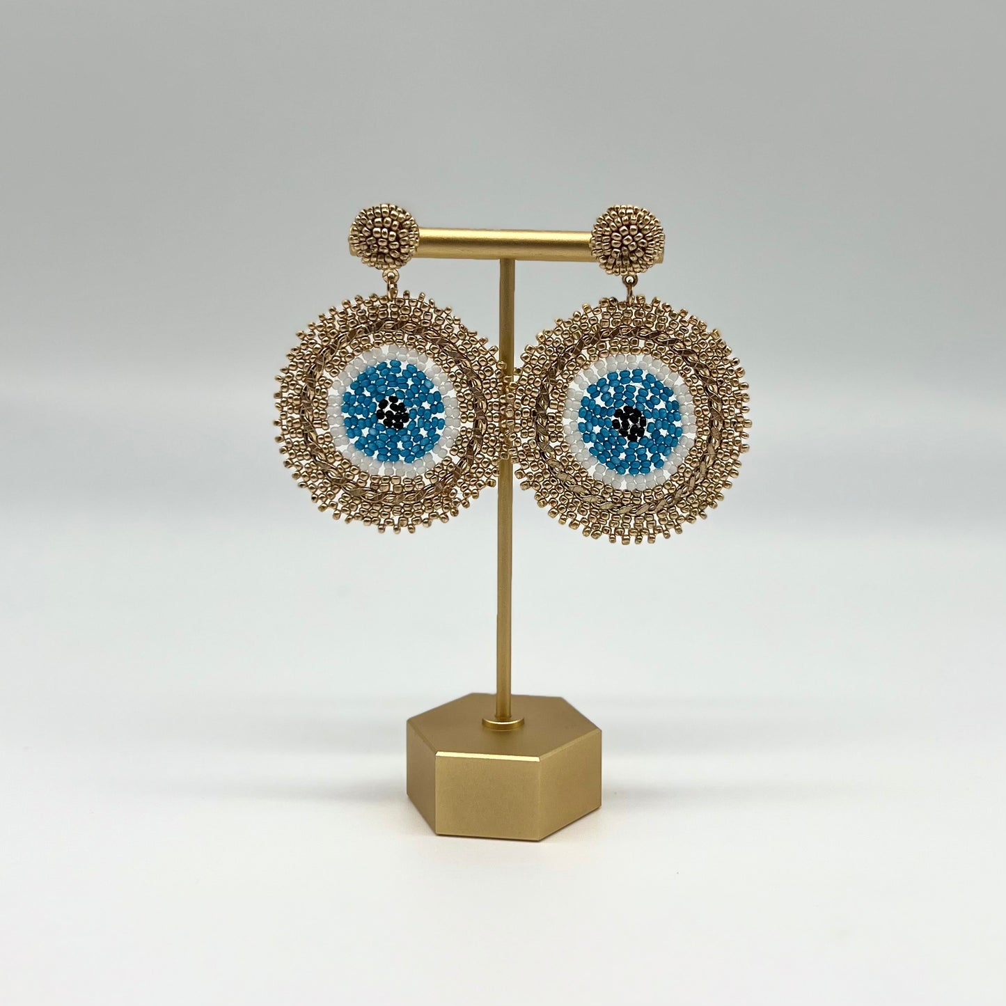 Evil Eye Beaded Circular Earrings