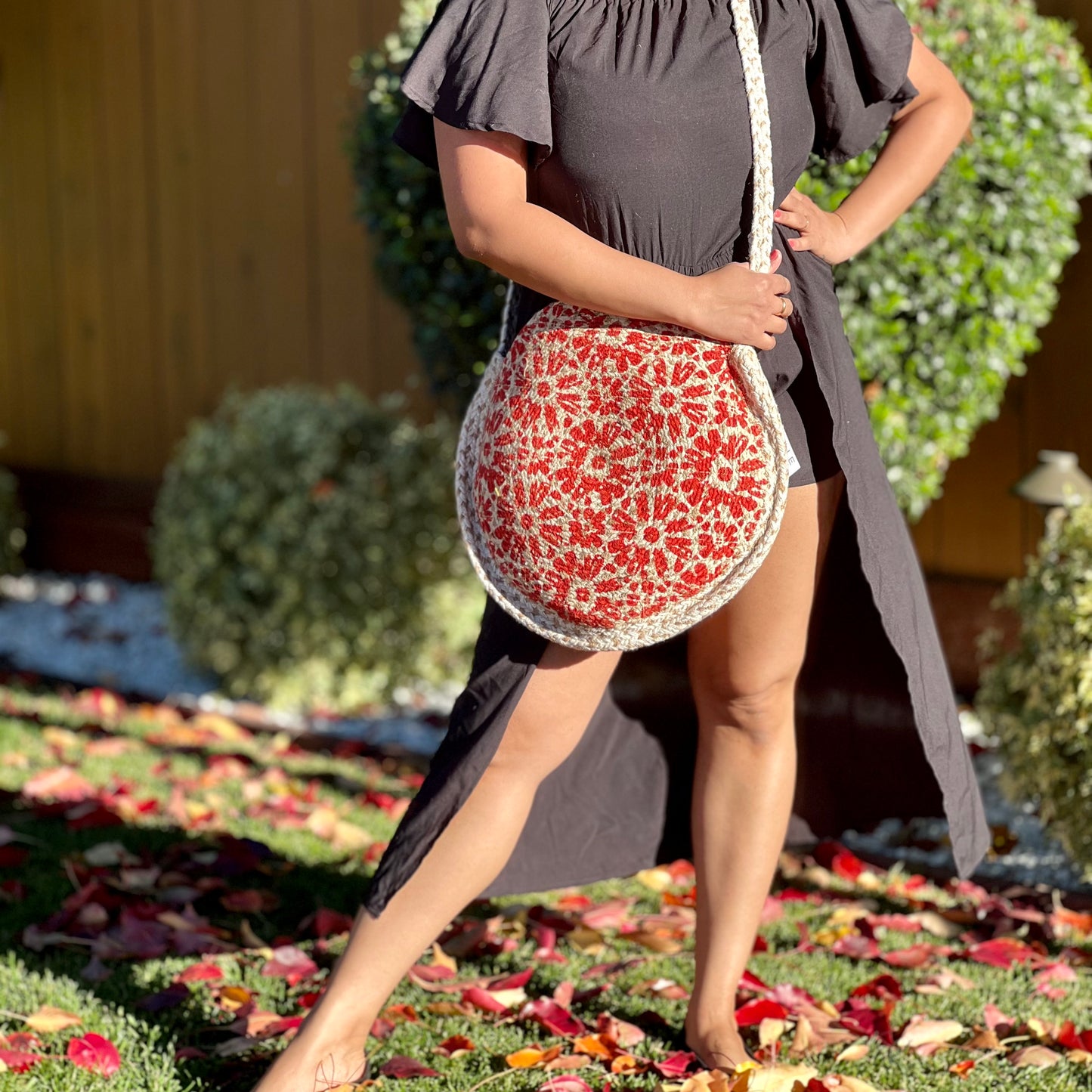 Red Jute & Dari Cotton Tote Bag