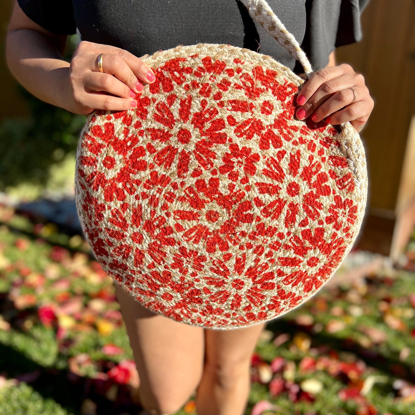 Red Jute & Dari Cotton Tote Bag