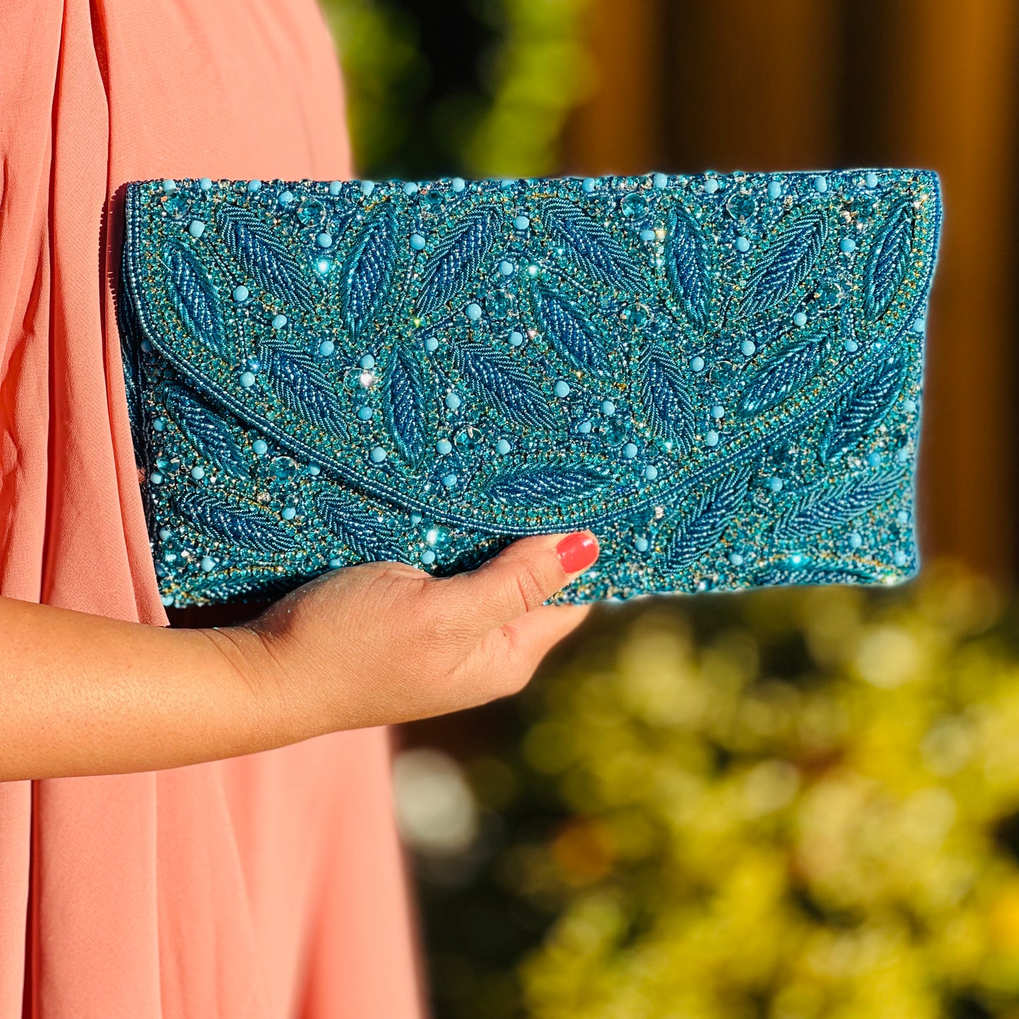 Blue Leaf Motif Clutch