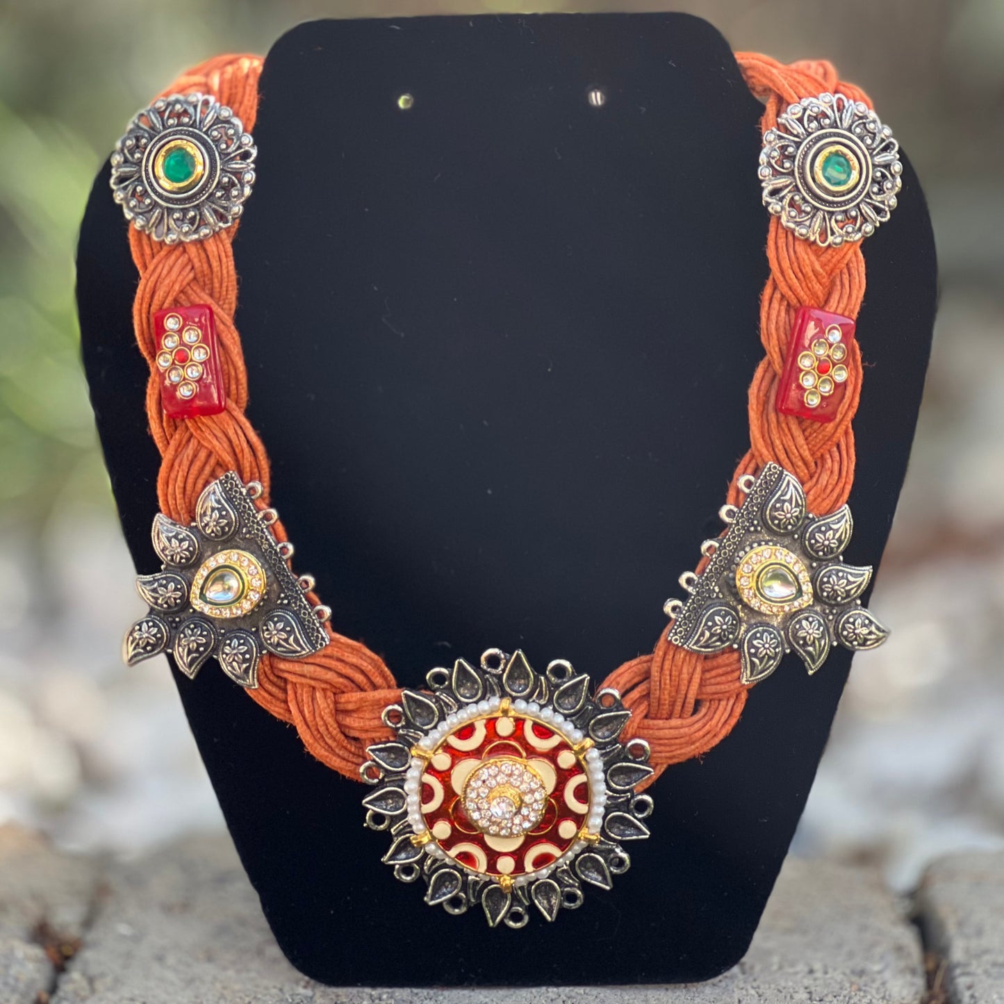 Knotted Jute Necklace - Campfire Orange