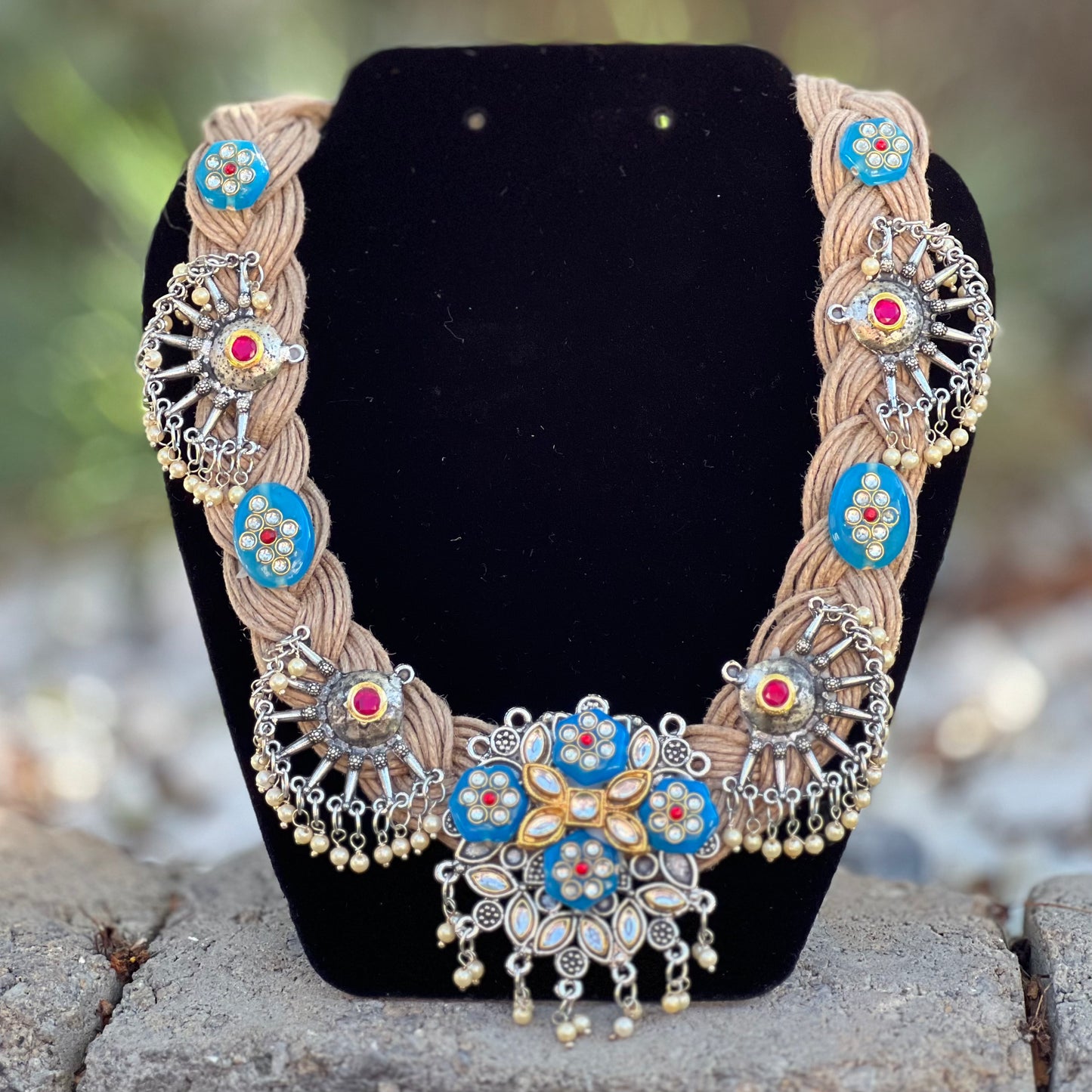 Knotted Jute Necklace - Kahu Blue