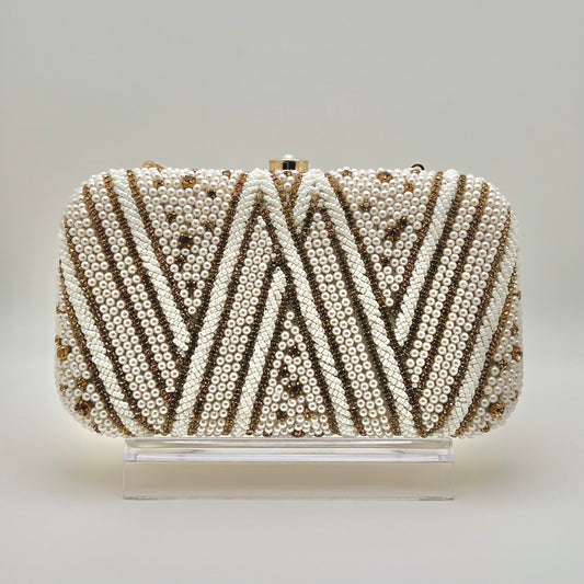 Luxury Gold & White Pearl Clutch
